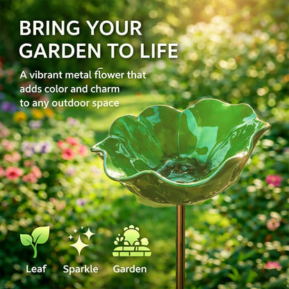 🐦 Handmade Metal Flower Garden Stake – Bird Bath & Outdoor Decor for Nature Lovers 🌸