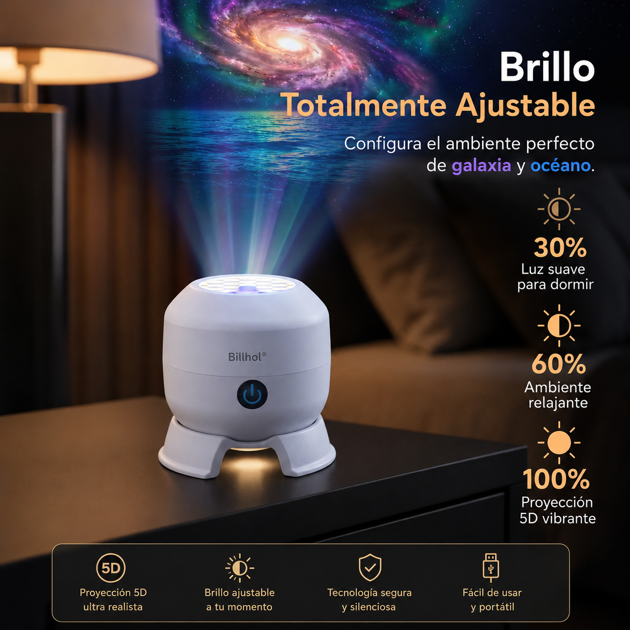 🔥 Último día: 70% de descuento丨Billhol® Proyector de Luz Nocturna 5D — Cielo Estrellado y Océano Holográfico Inteligente 🌠