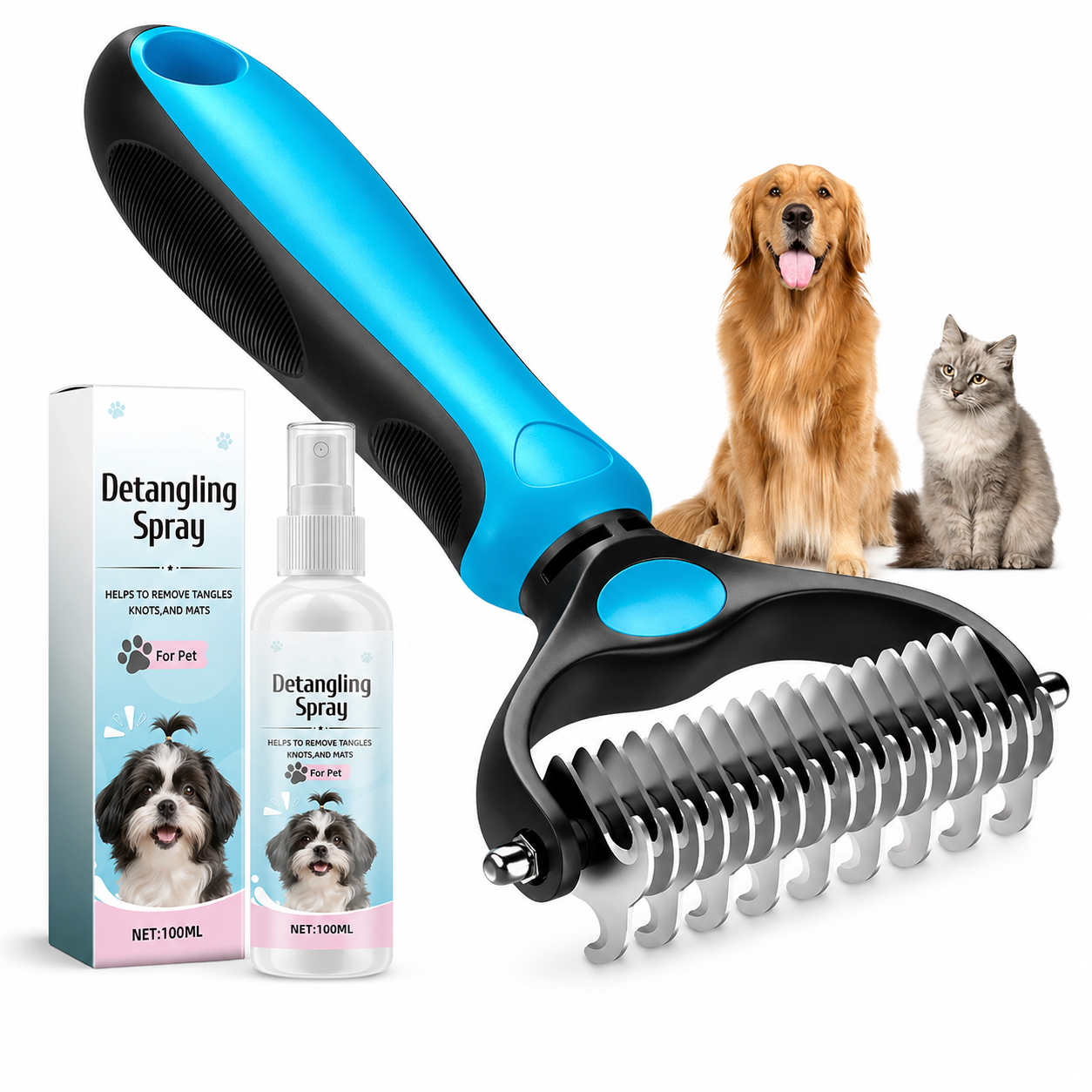 🐾 Double-Sided Deshedding Pet Brush – Dual-Sided, Ergonomic & Gentle for Dogs & Cats 🐶