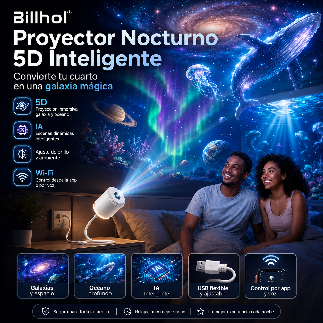 Billhol® Proyector de Luz Nocturna - Proyector Estelar Holográfico Inteligente🔴