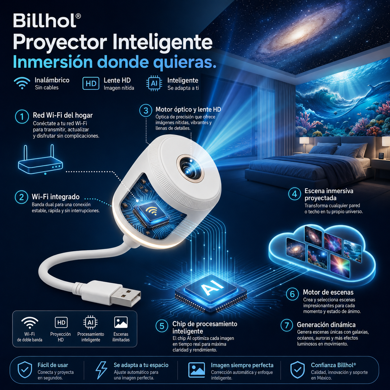 Billhol® Proyector de Luz Nocturna - Proyector Estelar Holográfico Inteligente🔴